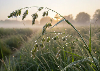 Sweetgrass Dew Drops at Sunrise