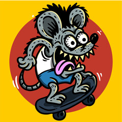 Obraz premium mad rat monster skate skateboard vans illustrator crazy cartoon tongue