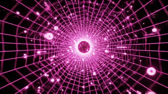 Experience a mesmerizing tunnel of light showcasing vibrant pink patterns and sparkling stars