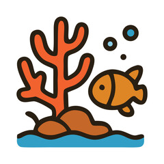 Obraz premium Cute flat design icon of a coral reef with a fish, representing a thriving marine ecosystem. Perfect for ocean life, underwater, and conservation themes.