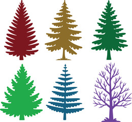 Obraz premium Pine and Fir- in Different Color Christmas Tree Silhouettes Collection.