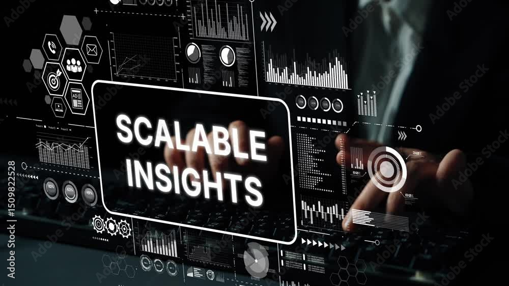 Poster scalable insights with technology and data analysis on digital screen for business intelligence enha