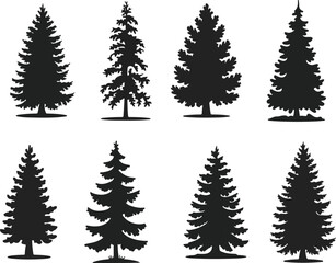 Obraz premium Set of Christmas Trees Silhouette Illustration