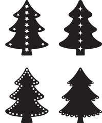 Obraz premium Christmas Tree Set Silhouettes with Decorations