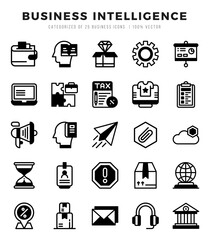 Set of Business Intelligence Icons. Simple line art style icons pack.