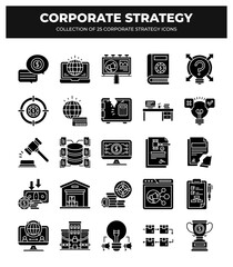 Collection of 25 Corporate Strategy Icons: Business. Finance. and Marketing Glyphs