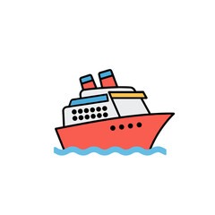 Cruise ship icon in flat red and blue style