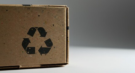 Obraz premium Eco-Friendly Packaging Sustainable Cardboard Box with Recycling Symbol - Promoting Green Initiatives and Responsible Consumption