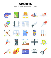 Collection of 25 Sport Icons. Colorful Flat Design