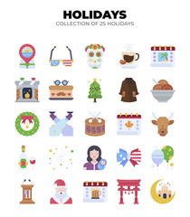 Collection of 25 Holidays. Festive Events. Celebrations. and Seasonal Icons