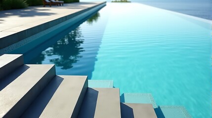 Fototapeta premium Luxurious Infinity Pool with Crystal Clear Water Reflecting a Serene Sky a Perfect Summer Escape