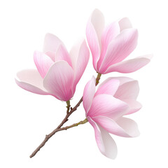 Naklejka premium Close-up of pink magnolia blossoms on a branch, showcasing delicate petals and soft colors.