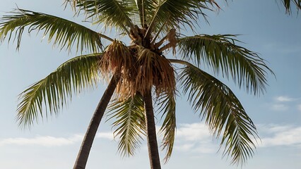 coconut palm tree on blue sky