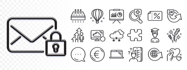 Fototapeta premium Student, Fireworks rocket and Hold heart line icons for web app. Glare of light effect. Message icon. Pack of Euro money, Breathable mattress, Presentation pictogram icons. Vector