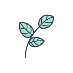 Cute vector doodle illustration of a green leafy branch, isolated on a white background, perfect for design, decoration, and print projects.Simple vector illustration
