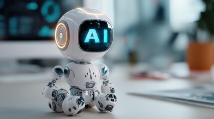 Cute AI Robot Providing Assistance in Modern Office Setting