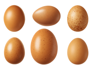Six Brown Eggs with Speckles Isolated on Transparent Background, PNG