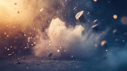 Fototapeta premium Powerful explosion of rocks and dust.