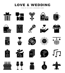 Set of Love & Wedding Icons. Simple line art style icons pack.