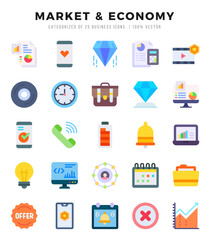 Market & Economy Icons Pack Flat Style. Vector illustration.
