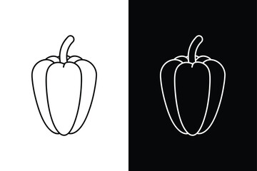 Paprika Vegetable Icon. Clean Line Illustration on White and Black Background
