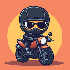 Obraz premium Cool Cartoon Motorcyclist in Sunglasses Riding Orange Motorcycle