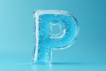 The letter P is made of water and is floating on a blue background