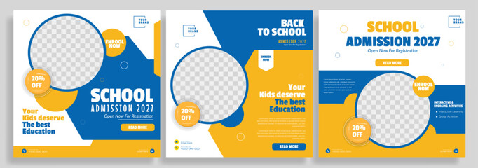 Kids School education admission social media post & back to school web banner template, Creative layout design