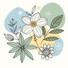 Botanical and abstract doodle vector set – Flowers, leaves, geometric shapes, and organic forms for print, clipart, wallpaper, and modern home decor wall art.