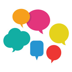 Set of flat colorful bubble speech vector. Banners, price tags, stickers, posters, badges in serial. Isolated on white background. 