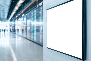 A white wall with a black frame and a large white screen
