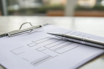 A pen is sitting on top of a clipboard with a piece of paper