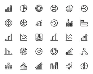 Collection of business data analysis charts and graphs icons for presentations and reports vector eps format