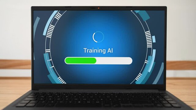 Training custom AI on laptop. Concept of developing new artificial intelligence agent.