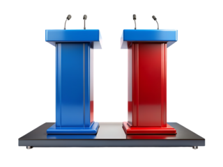 Debate Podiums: Blue and Red Lecterns for Political Discussion