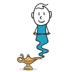 Charming Stickman Genie. The genie is emerging from a golden magic lamp.