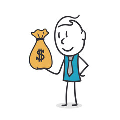 A cheerful Businessman Holding Money Bag. Stickman holding a money bag with a dollar sign on it