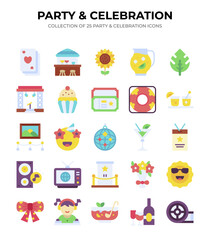 25 Party & Celebration Icons. Flat Design Vector Graphics