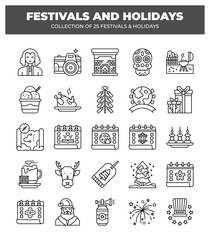 Collection of 25 Unique Festival and Holiday Icons
