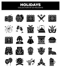 Naklejka premium Holidays. Collection of 25 Diverse Holiday Icons