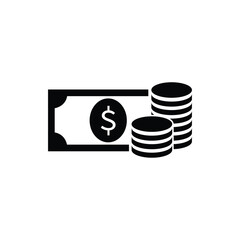 Financial icon showcasing a dollar bill and stacked coins on a white background for economic themes