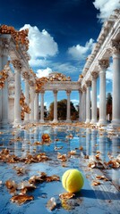 Autumnal Reflections Tennis Ball in Ancient Ruins