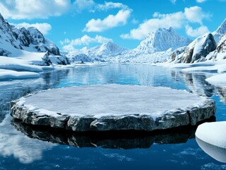 Arctic Winter Landscape Frozen Lake Ice Platform Background