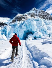 Adventurous Hike Towards a Majestic Glacial Cave in the Himalayas
