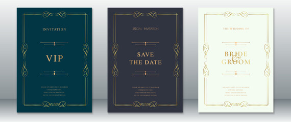 Elegant Dark and Light Invitation Set with Gold Vintage Frame