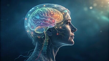 A stylized illustration of the human brain illuminated within a person's profile highlighting thought and connection.