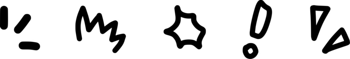 black silhouette, five symbols or icons drawn with simple dark green lines, set in the middle of a plain white background.