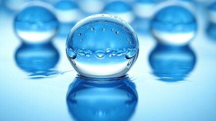 Clear glass spheres on a blue surface
