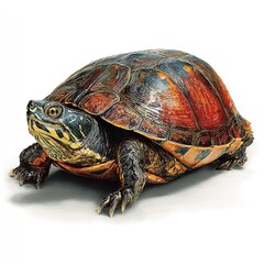 Fototapeta premium Isolated painted turtle close up reptile pet shell wildlife animal nature pond aquatic slow moving creature