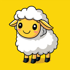 Cute Cartoon Sheep on a Bright Yellow Background
